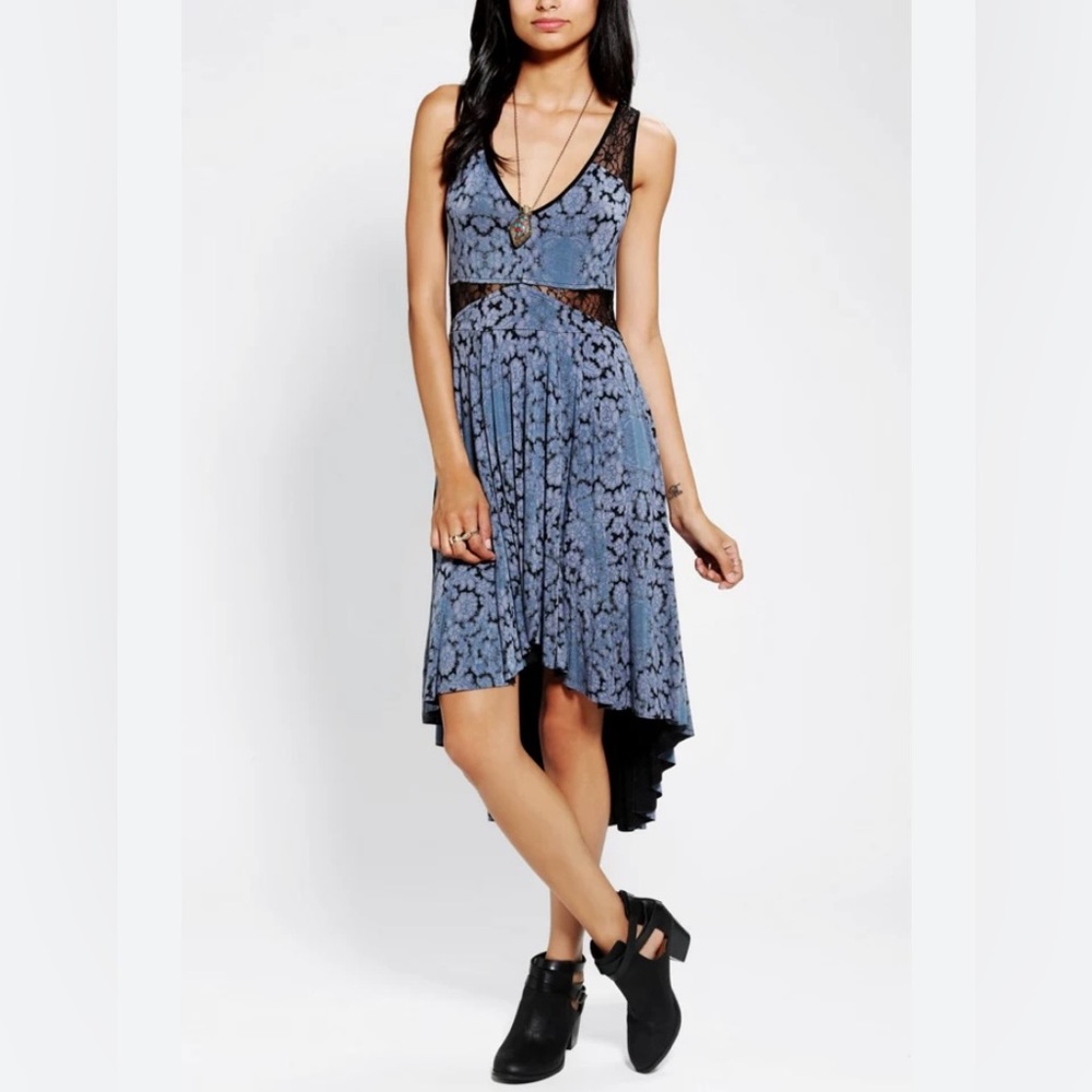 High-Low Blue Black Floral Sleeveless Dress UO ecoté Boho Hippie